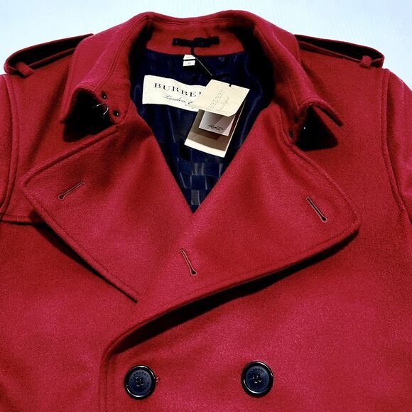 NWT Burberry The Kensington Men US 42 Mid Length Wool Cashmere Red Coat $3,890 - Picture 4 of 10